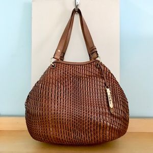 Cole Haan Cognac Woven Leather Hobo Bag